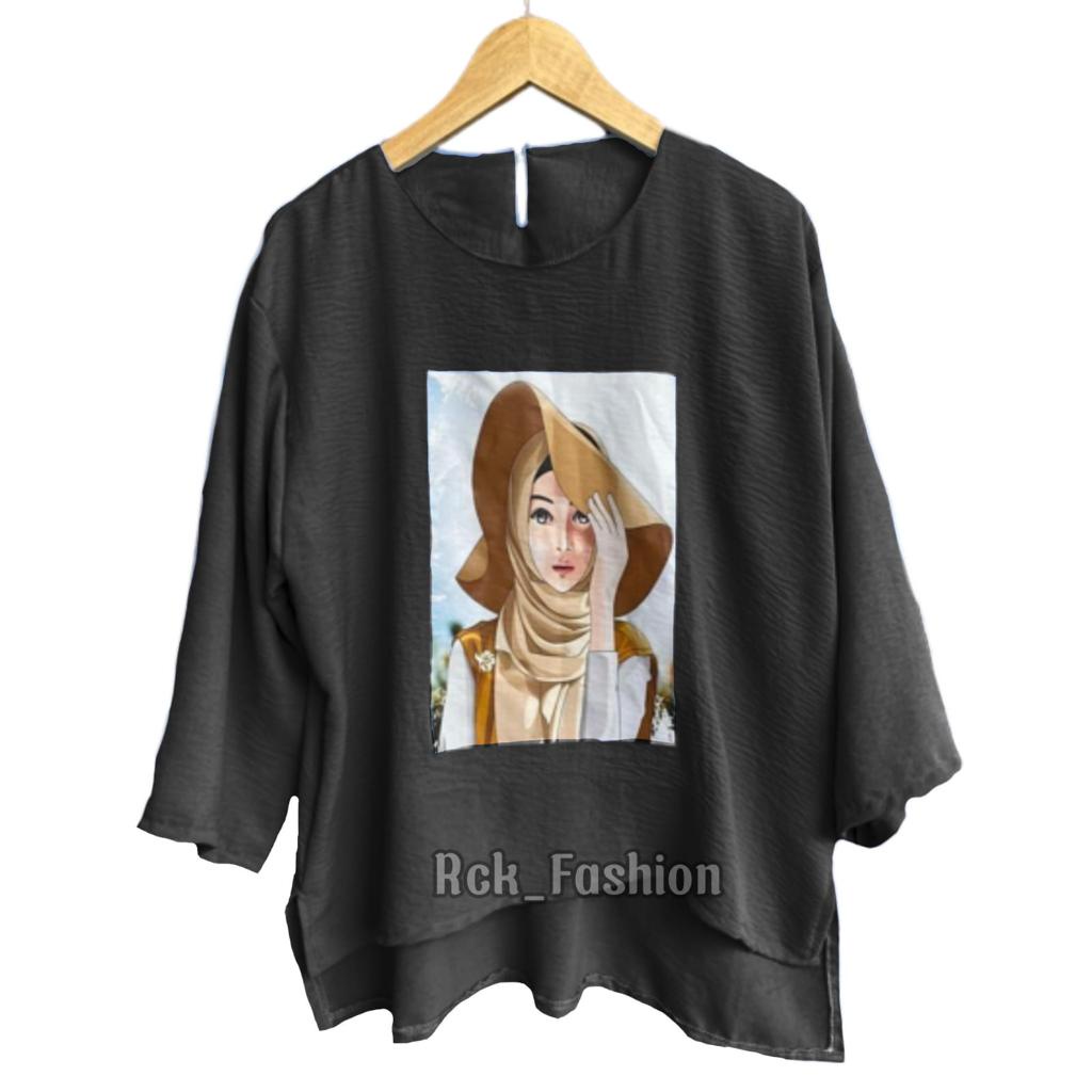 Baju Atasan Viral Korean Style /gambar Print Atasan Oversize bahan crinkle