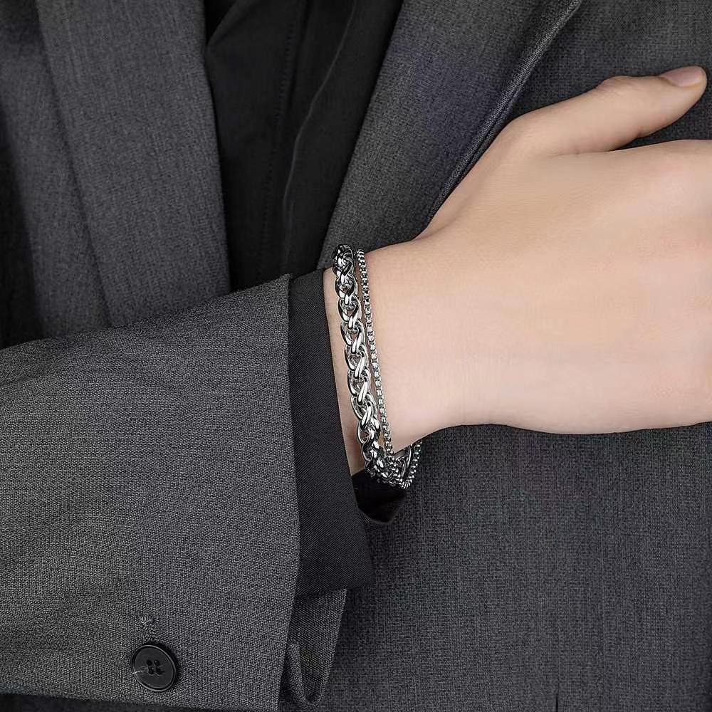 Gelang Ganda Bahan Titanium Steel Gaya Korea Untuk Pria Dan Wanita