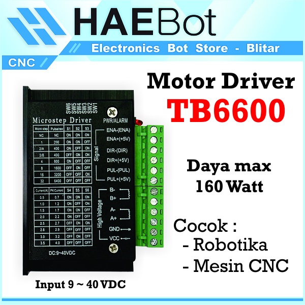 [HAEBOT] Motor Stepper Driver TB6600 4A Nema 17 23 48 86 40V Tipis Mikro Single Axis 1/32 Microstepping CNC Mach3 Router Bipolar Heatsink