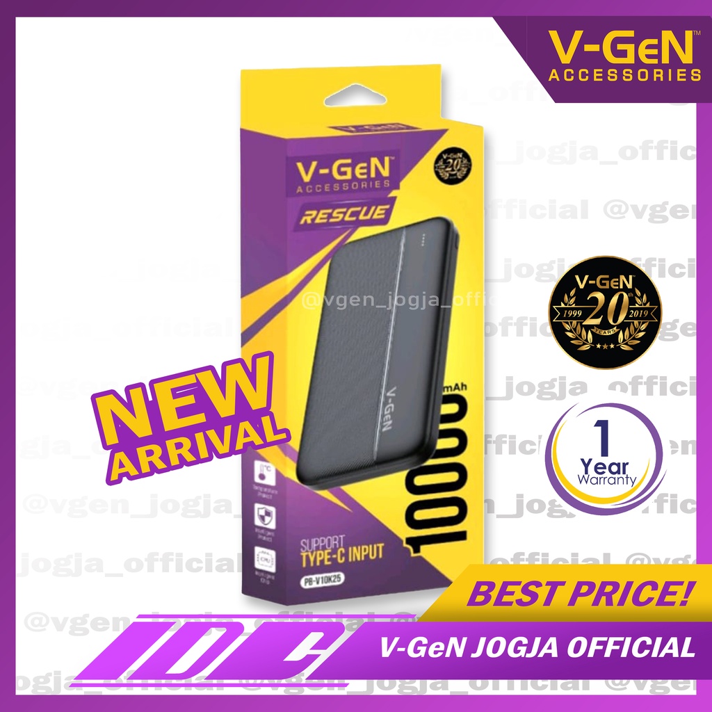 Powerbank V-GeN V10K25 10.000 mAH Support Type C Input Slim Design
