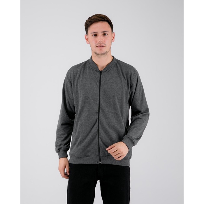 PROMO BISA COD JAKET PRIA LIVEHAF - Fuzy Terry Bomber Jacket Dark Gray - S MURAH PARASUT JUMBO JEANS