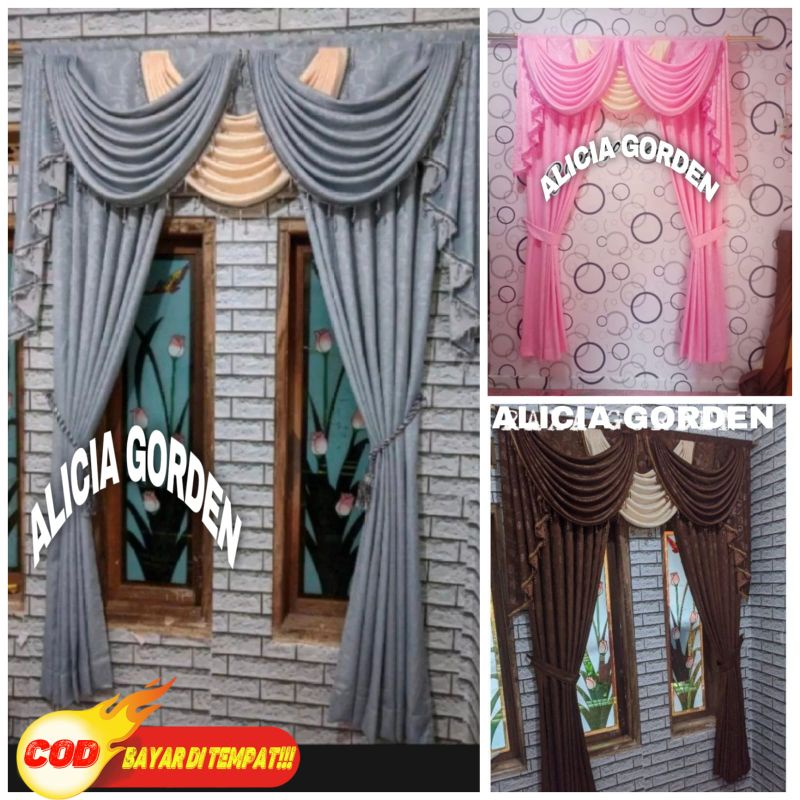 Satu set Gorden Poni Gelombang Jendela Pintu Rumah Mewah cantik elegan tirai Sultan Hotel panjang
