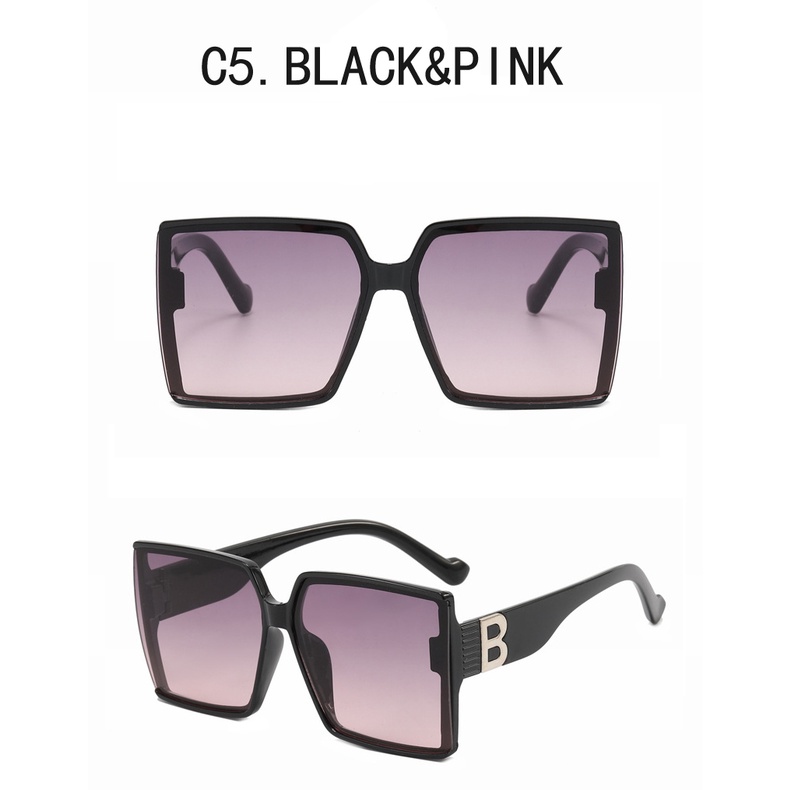 Kacamata Hitam Wanita Model Retro Kotak Frame Besar Motif LOGO B