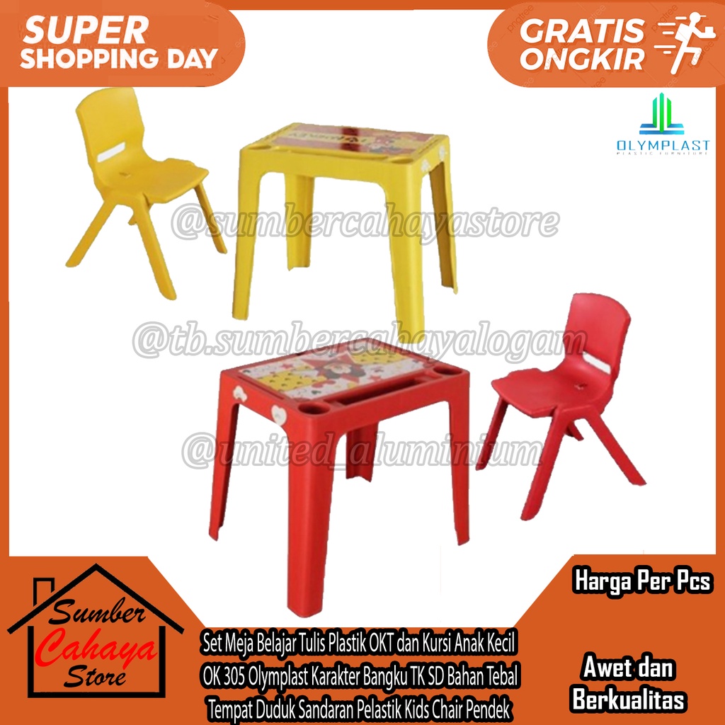 Set Meja Belajar Tulis Plastik OKT dan Kursi Sender Anak Kecil OK 305 Olymplast Karakter Bangku TK S
