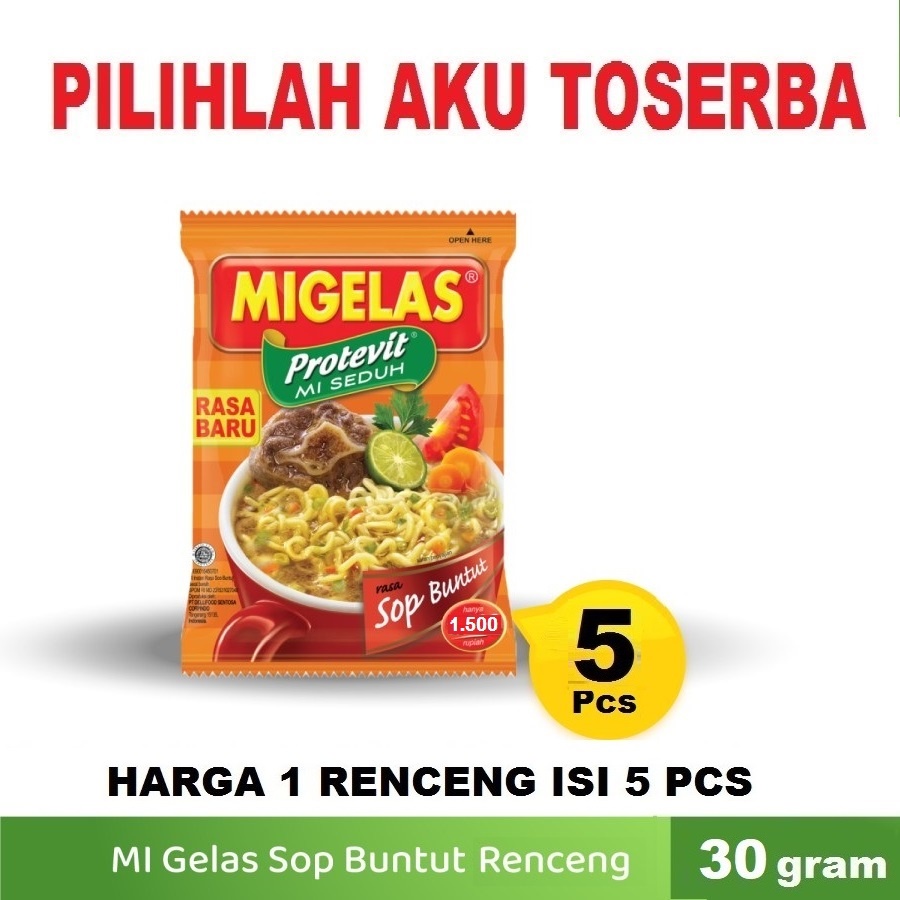 Mie Gelas Migelas Rasa Sop Buntut @30 Gr - (HARGA 1 Renceng isi 5 Pcs)