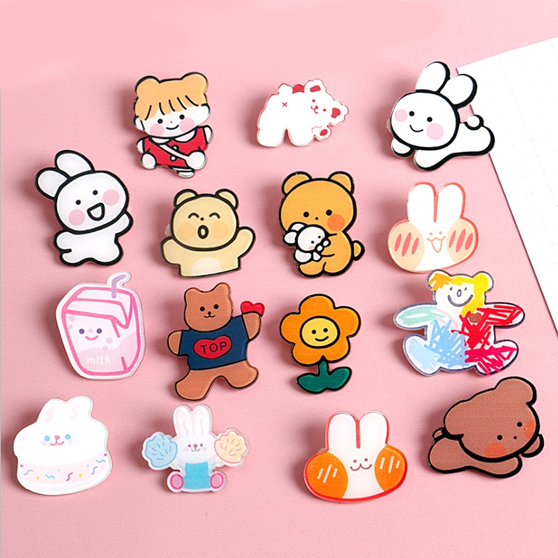 [Random Color]Creative Acrylic Brooch Cute Cartoon Brooch Fun Stationery Gift Ins Style Korean Cartoon Brooch Kawaii Bear Shaped Pin for School Bag Fashion Badge Bag Accessories