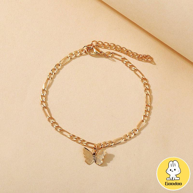 Gelang Kaki Multilayer Gaya Retro Aksen Kupu-Kupu Warna Gold Untuk -Doo