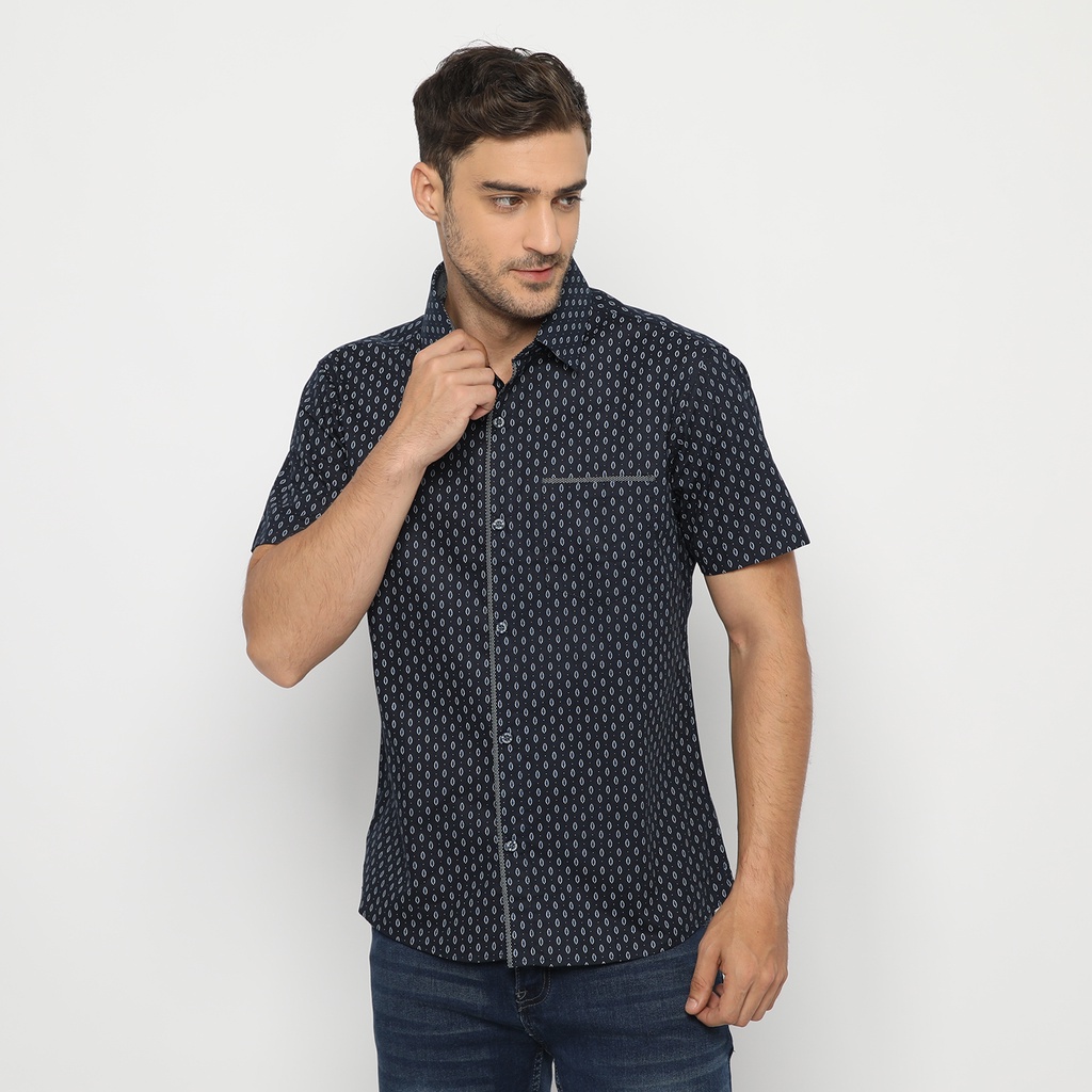 Atasan Kemeja Motif Pria Lengan Tangan Pendek Slimfit Baju Bahan Katun Jean Marcel
