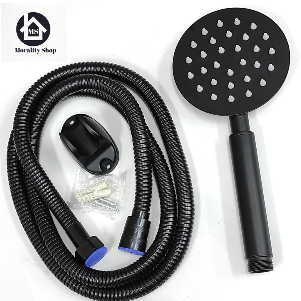 Handshower Full Stainless Hitam 8B - Set Hand Shower Semprotan Mandi Stenlis Anti Pecah BLack Minimalis