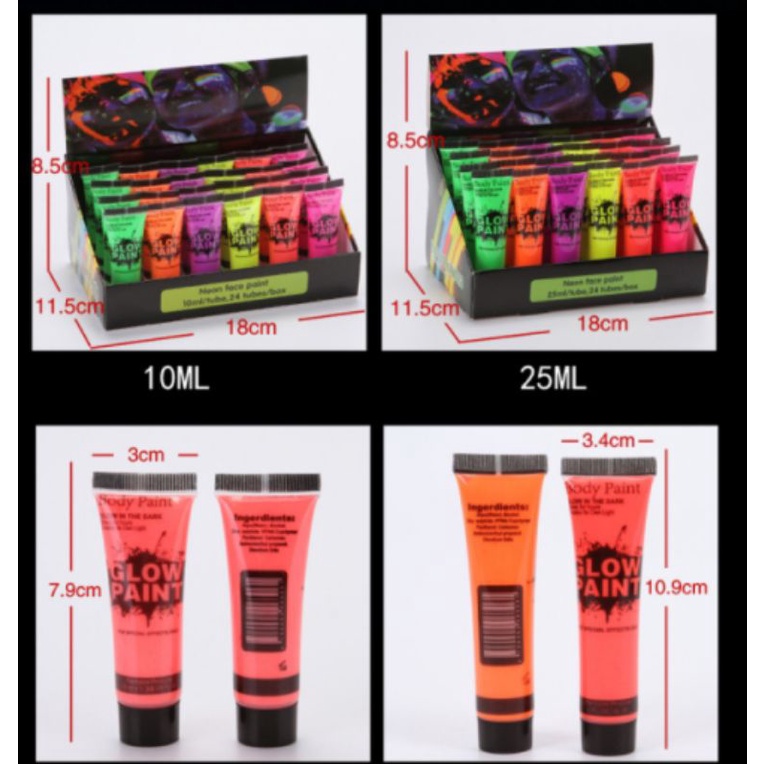 

Sale UKURAN BESAR 25ML CAT LUKIS BADAN WAJAH EYESHADOW CAIR BODY FACE GLOW IN THE DARK
