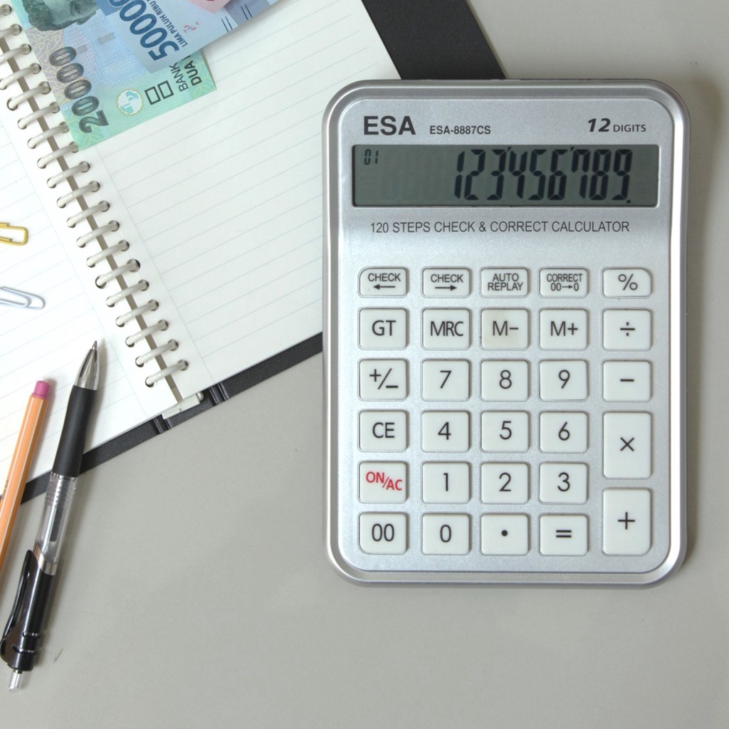 Kalkulator LED LAYAR Menyala Check Correct 12 Digits Ukuran Besar Jumbo FREE BATERAI AAA