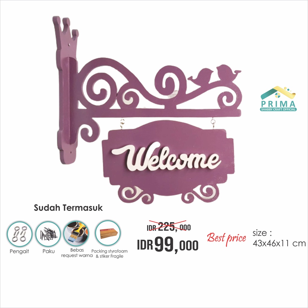 Jual Prima Shabby Craft Hiasan Dinding Tulisan Gantungan Welcome Ukir X X Cm Shopee Indonesia