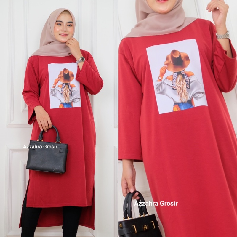 Zamia Midi - Long Tunik Jumbo Babyterry Spandex Print DTS / 376-6953