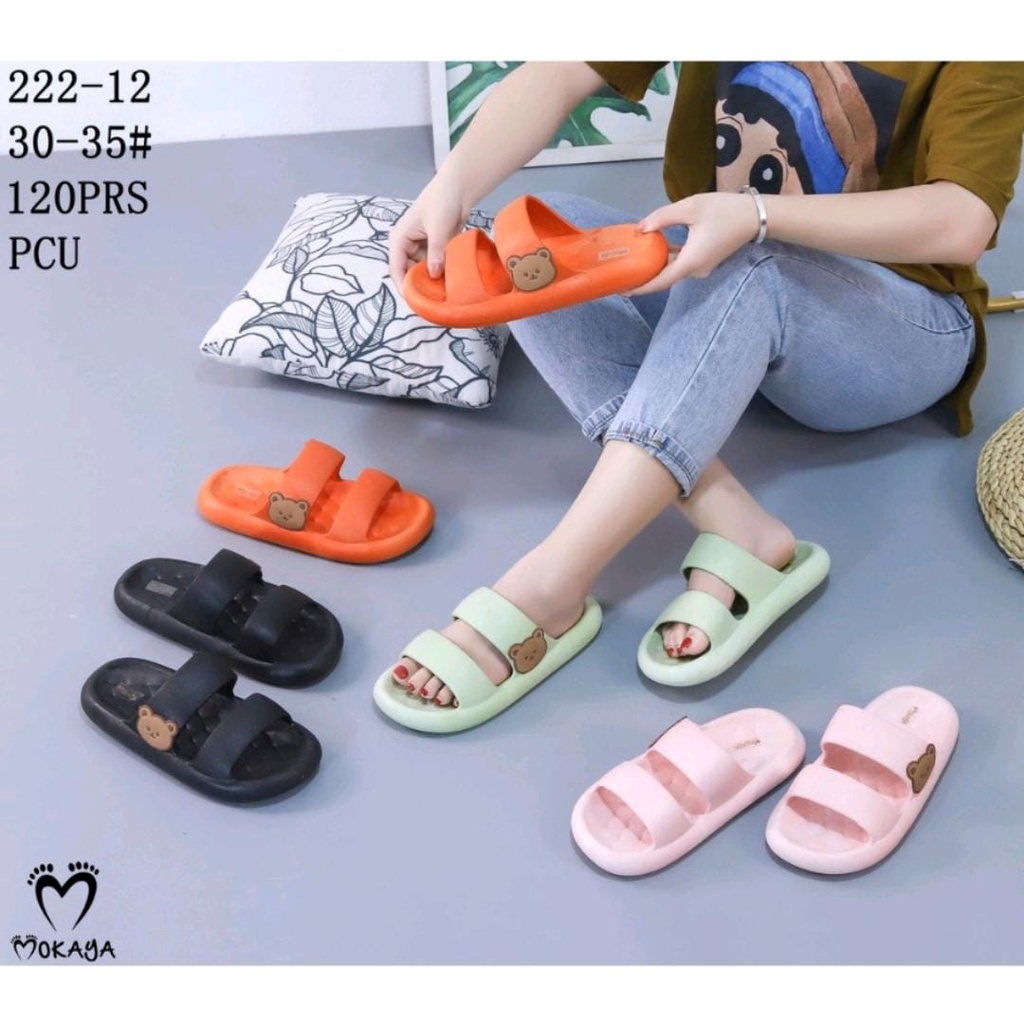 Sandal Slop Jelly Karet Wanita dan Anak Cewek Ban 2 Bear Brown Samping Cantik Cute Import Mokaya / Size 36-41 (222-12) - Fanz Store