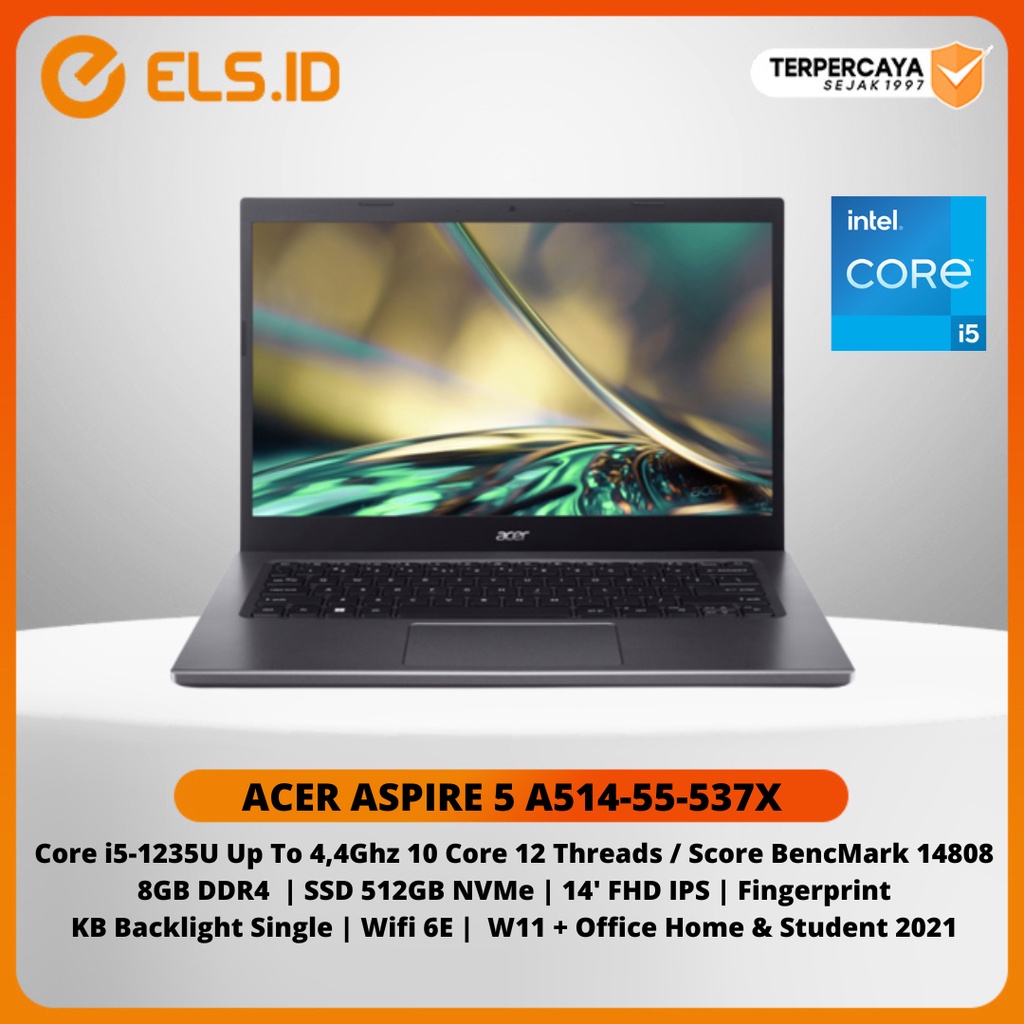 Laptop Acer Aspire 5 A514-55-537X Intel Core i5-1235U 8GB DDR4 512GB 14' FHD IPS W11 OHS
