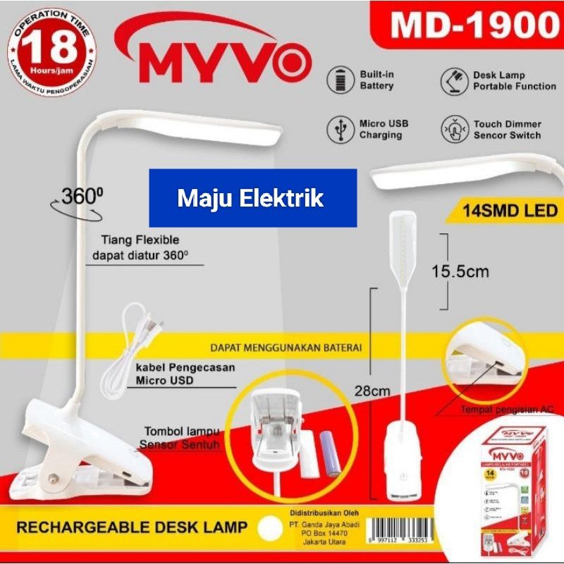 Lampu Meja Belajar Myvo / Lampu Belajar Led / Lampu Baca Rechargeable / Lampu Belajar Sentuh MD-1800