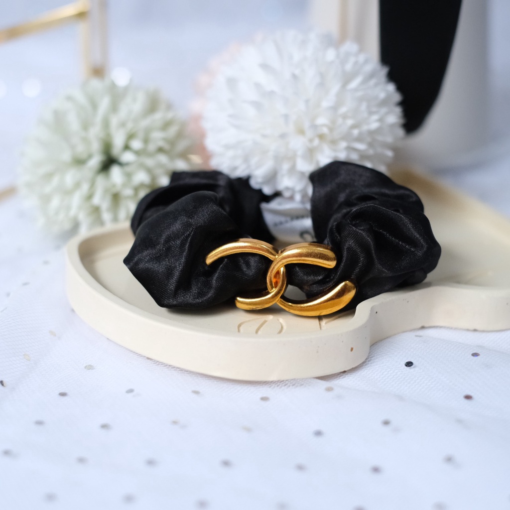 Caliloops Bando Bandana Busa Korea Dewasa Gold Hitam Polos Ang