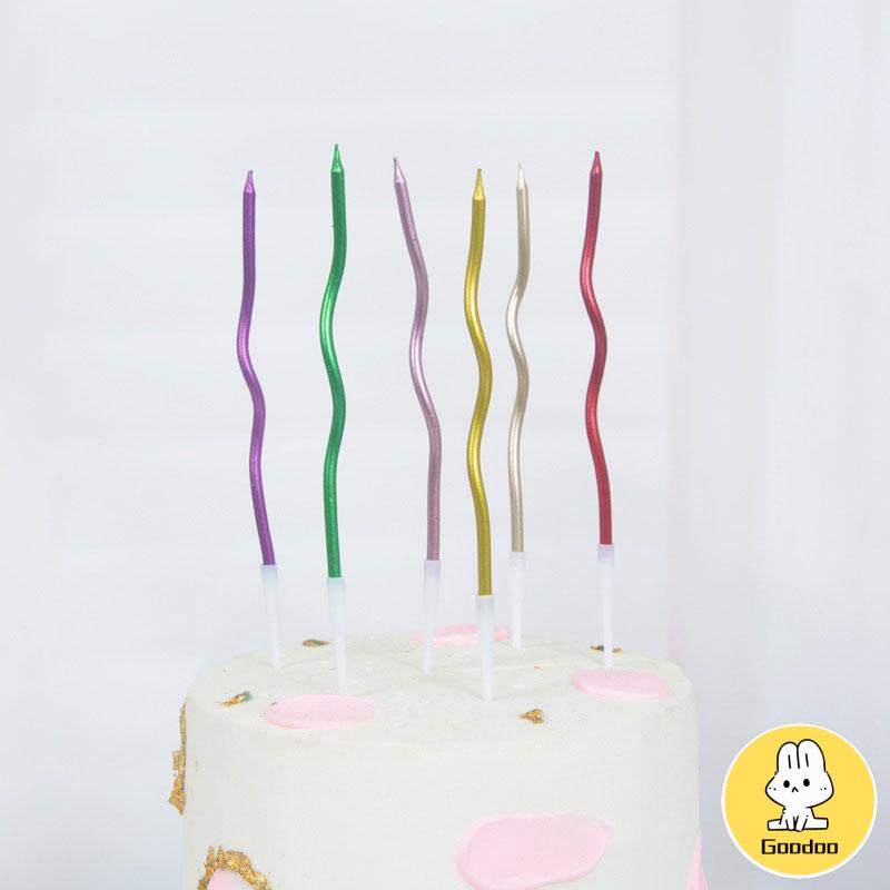 Lilin Panjang Spiral Pastel Macaron - Lilin Korea Wavy Ulir - Lilin Metalik Ulang Tahun -Doo