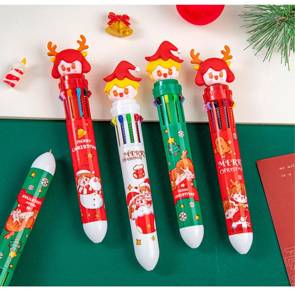 Lanfy Pena Ballpoint Tema Natal Warna-Warni Unisex Xmas Gel Pen Ditarik Santa Claus Kawaii Kartun Press Alat Tulis Sekolah