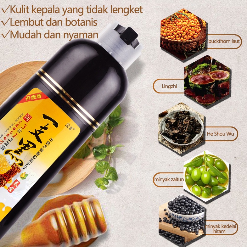 Pewarna rambut Warna rambut Sampo penghitam rambut uban 650ML hair treatment Tiga efek dalam satu Natural black Sampo uban All Natural And Organic Ingredients No Irritable Odor