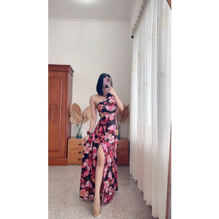 Nata dress belah/Dress bunga bunga/dress cantik/dress belah samping/dress belahan/dress/Jukizamshop