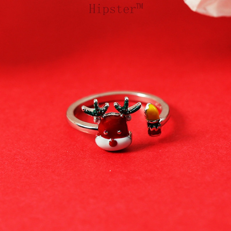 Cincin Model Terbuka Desain Rusa Natal Bahan S925 Silver Untuk Hadiah