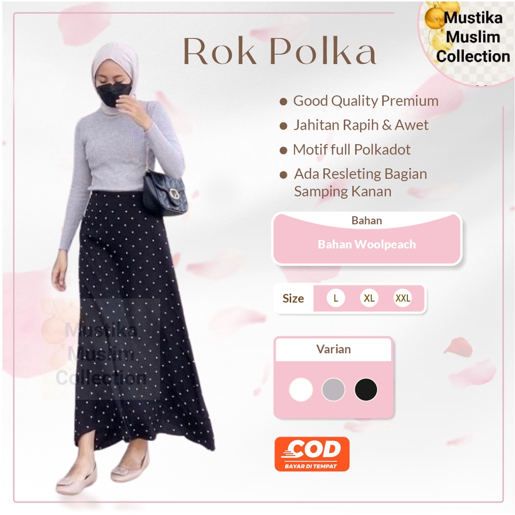 ROK POLKA A LINE SKIRT BAHAN WOOL PEACH/ATASAN  WANITA LENGAN PANJANG/KOREAN STYLE/FASHION WANITA TERBARU