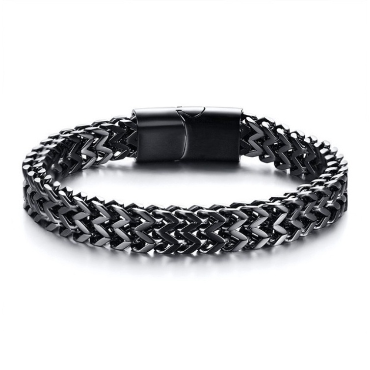 Gelang Tangan Rantai Stainless Steel Warna Hitam / Silver Ukuran 8.5mm Untuk Pria