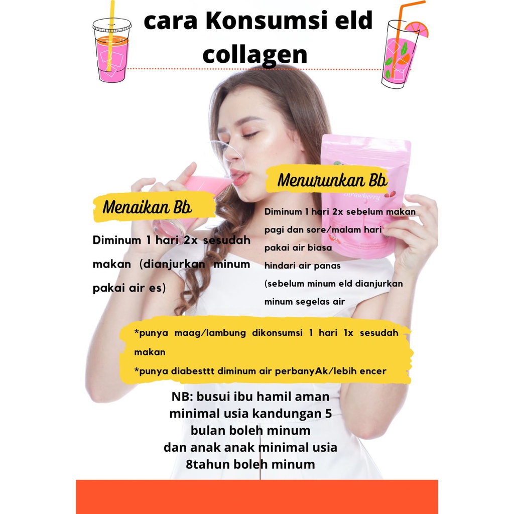 (250gr) ELD Collagen Drink Minuman Rasa Strawberry Pemutih dan Pelangsing dalam 1 Kemasan