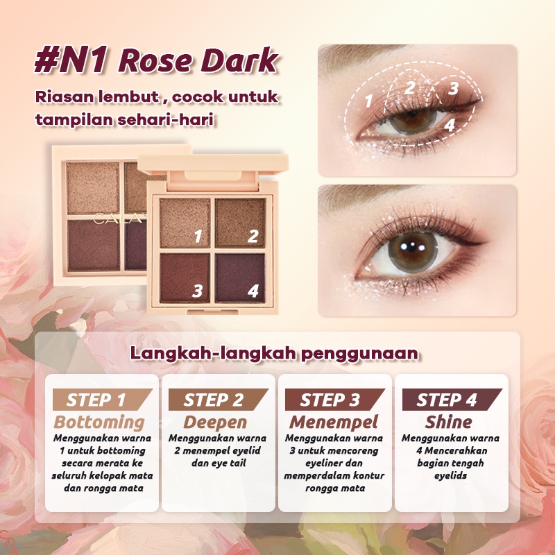 CALAY 4 Warna  Pearlescent Eyeshadow High Pigmented CALAY 4 Warna Nude Eyeshadow #1 Rose Dark