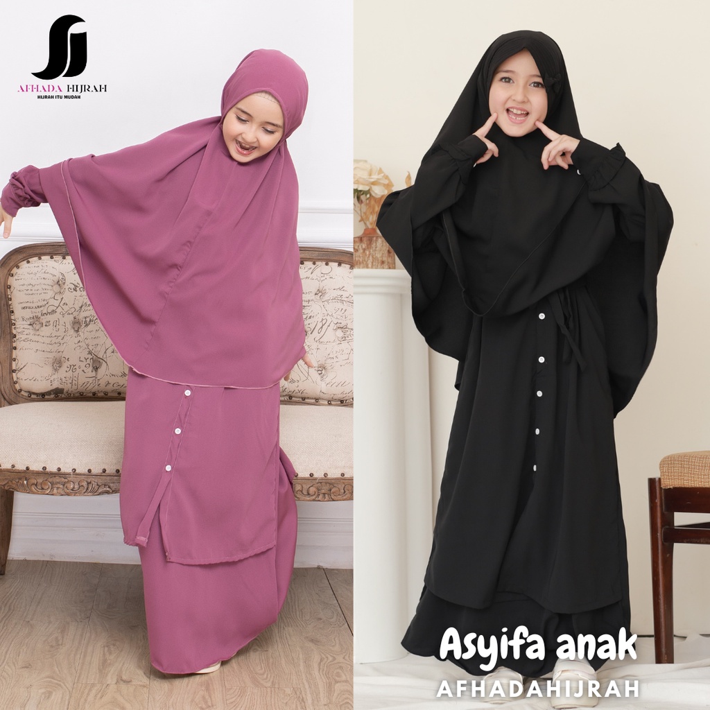 Afhadahijrah - Gamis anak perempuan set cadar ASYIFA hitam darkpink terbaru baju dan hijab instan sy