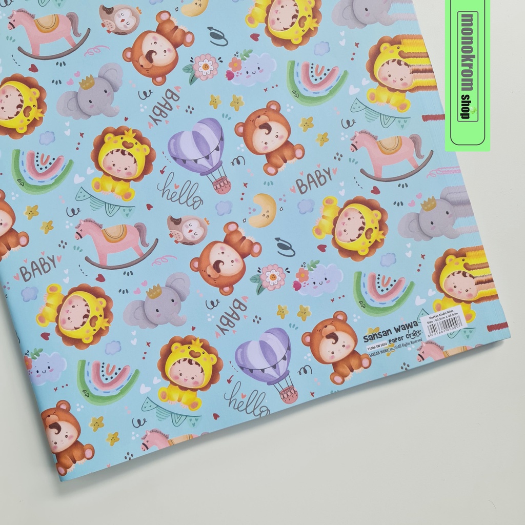 Jual Kertas Kado Sansan Wawa Kids Motif Hello Baby Biru - Wrapping