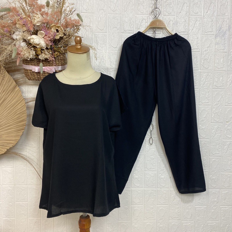 PAKET 4 PCS 100 RB SETELAN ANDIN / SECEL PAJAMAS/BAJU TIDUR SANTAI-HITAM 4 PCS