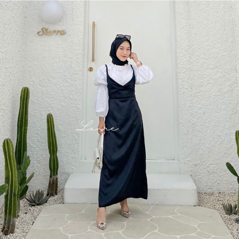 ola overall satine by Lanre - dres satin velvet overall satin gamis satin gamis kondangan dress kondangan
