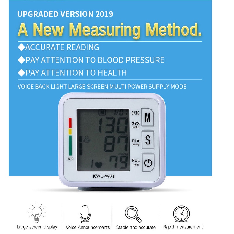 YUN-Mall  Tensi Digital Alat Pengukur Tekanan Darah Tensimeter Digital Sphygmomanometer Elektronik Tipe Pergelangan Tangan Tensimeter Digital Alat Cek Pengukur Tekanan Tensi Darah Otomatis Blood Pressure Monitor