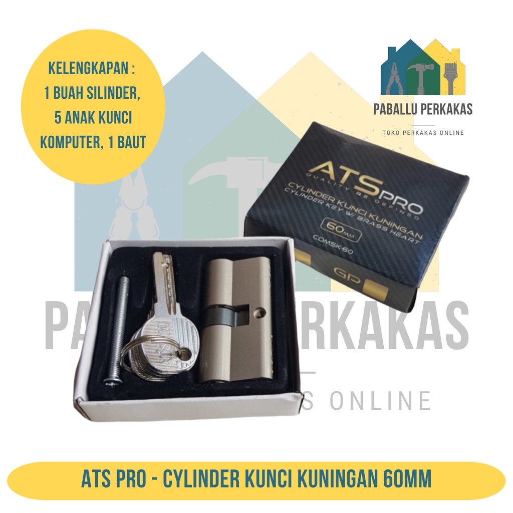 Kunci Pintu Silinder Set / Silinder Kunci Pintu Rumah Besar 30x60 mm ATS Pro 5 pcs Anak Kunci Kuning