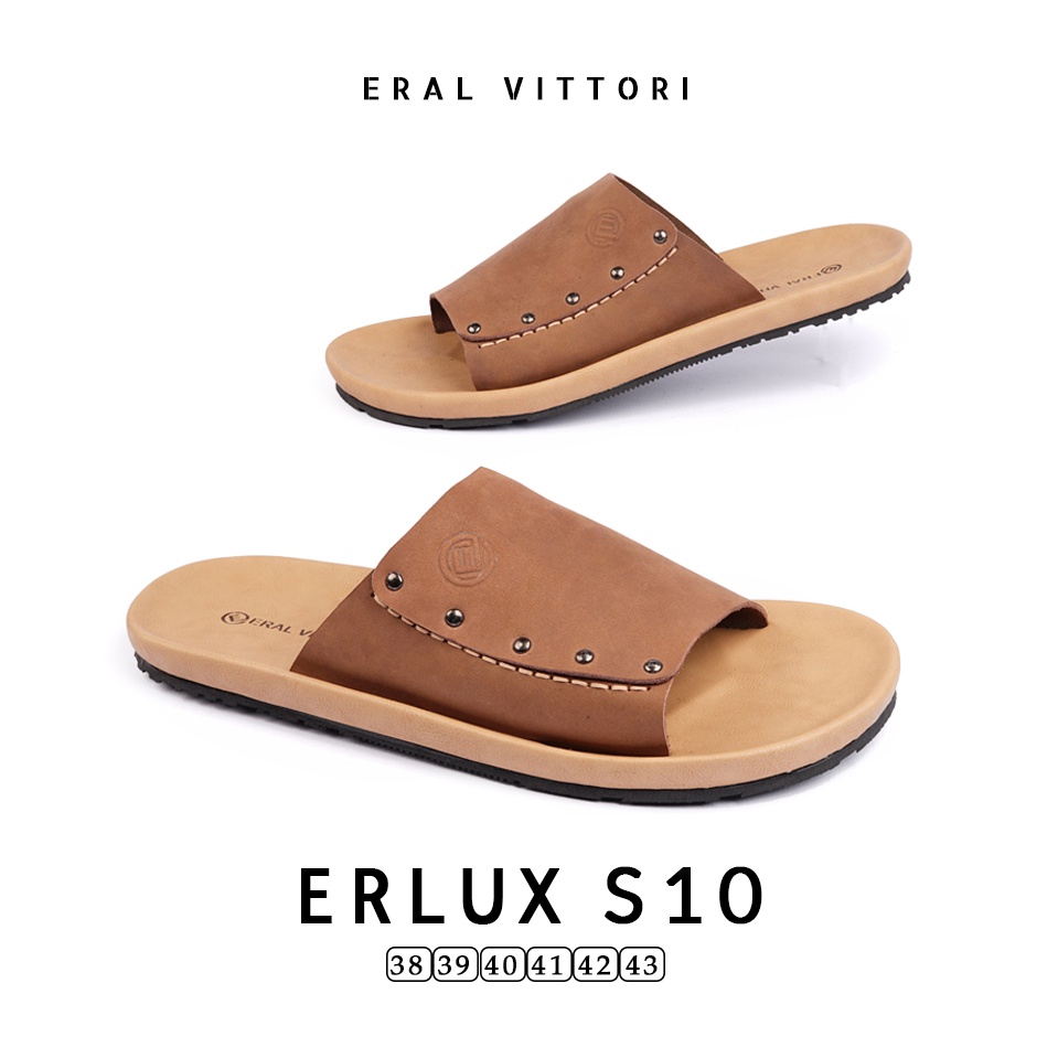 Eral Vittori - Erlux S10 Sandal Pria Kulit Santai Harian Tan