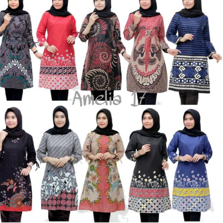 248UIA Model Baju Batik Wanita  2022 Atasan Lengan Panjang Tunik Wanita - tunik batik wanita kekinia