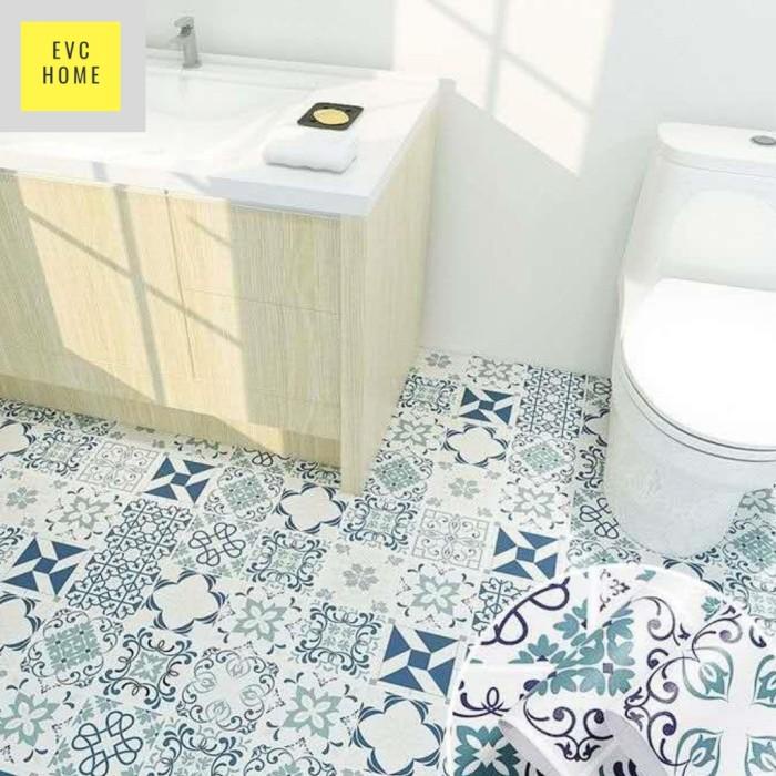 Wallpaper Wallpaper Sticker Lantai Kamar Mandi Tahan Air Biru Muda