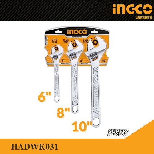 Kunci Inggris Pas Set 3Pcs (6,8,10&quot;) Adjustable Wrench INGCO HADWK031