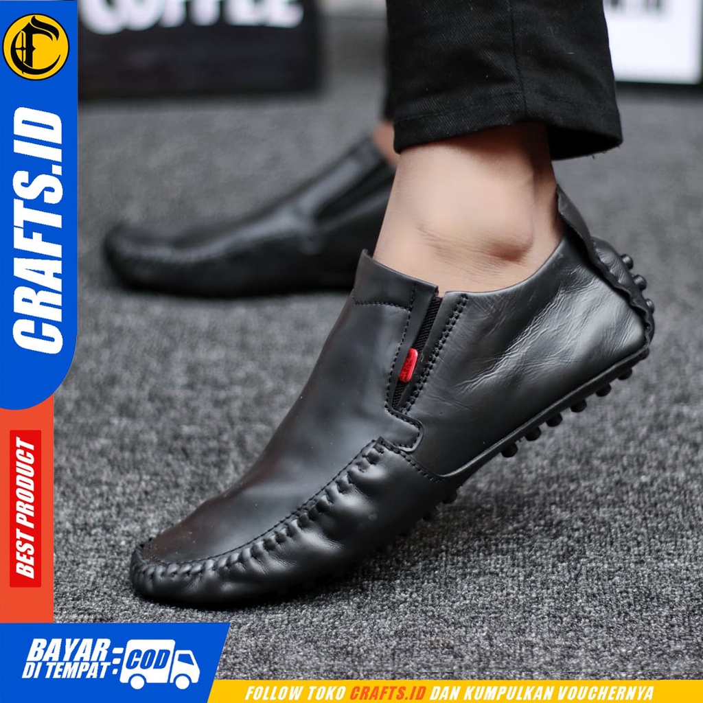 CRAFTS inzagi - Sepatu Pantofel Formal Kulit Asli Slop Kerja Pria