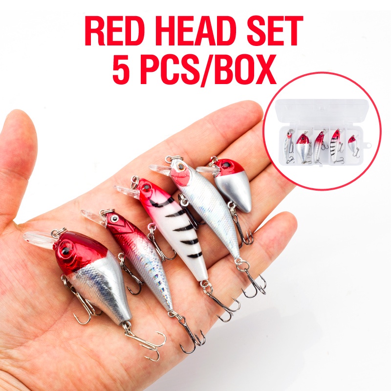 5pcs / Kotak Umpan Pancing Ikan Minnow Mata 3D 1.6g / 7.8g / 5g / 6g / 7g 5 Warna