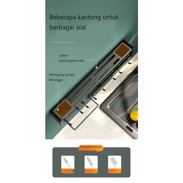 Rak Pisau Rak Dapur 30/40/50/60cm Gantungan Stainless Steel Untuk Pisau/Sumpit/Keranjang 4/6/8 Pengait Rak Peralatan Makan