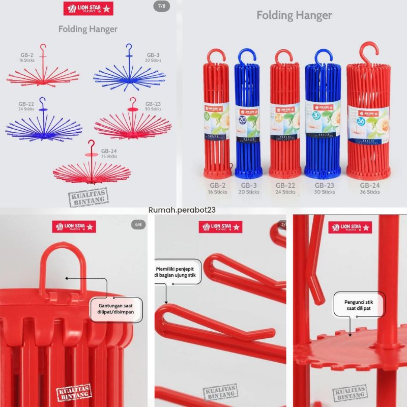 Lion Star Folding Hanger Isi 20 24 30 36 Stick / Gantungan Baju Lipat / Jemuran Popok Bayi / Jemuran