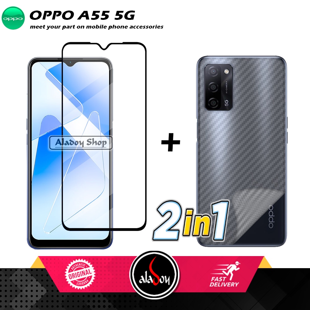 PAKET 2 IN 1 Tempered Glass Layar Oppo A55 5G + Skin Carbon Film 3D