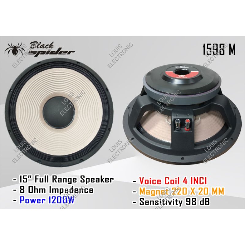 Speaker Komponen Black Spider 1598 M 1598M 15 Inch ORIGINAL