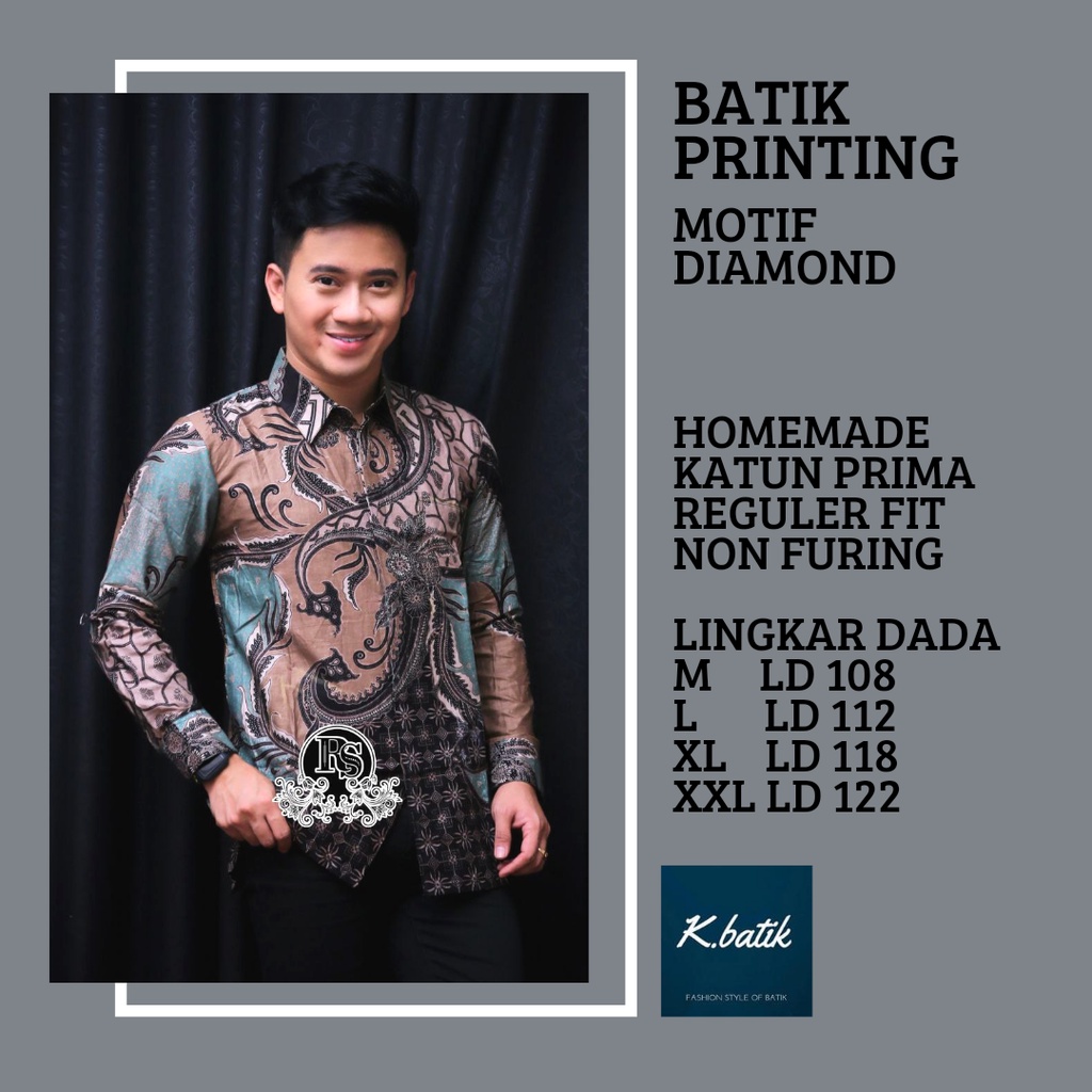 KEMEJA BATIK PRIA LENGAN PANJANG MOTIF DIAMOND HIJAU BATIK MODERN BATIK SERAGAMAN KANTORAN BATIK PEKALONGAN BATIK KATUN