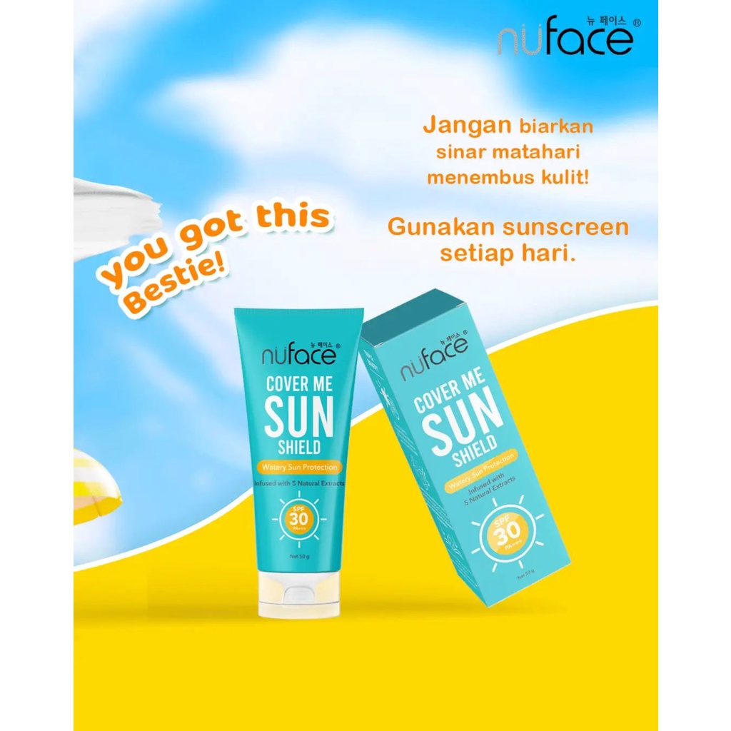 Nuface Sunscreen Cover Me Sun Shield  SPF 30 50 Gr Pink Kuning Biru