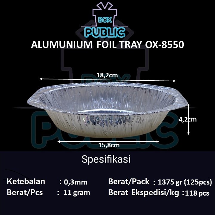100 PCS Alumunium foil tray OX 8550 + tutup / Aluminium foil tray OX 8550 540ml