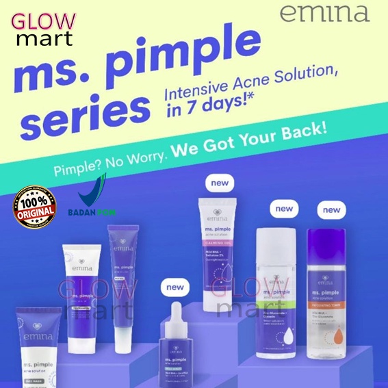 GlowMart ❤ EMINA Ms Pimple Acne Series | Serum Exfoliating Calming Gel Face Wash Toner Loose Powder 